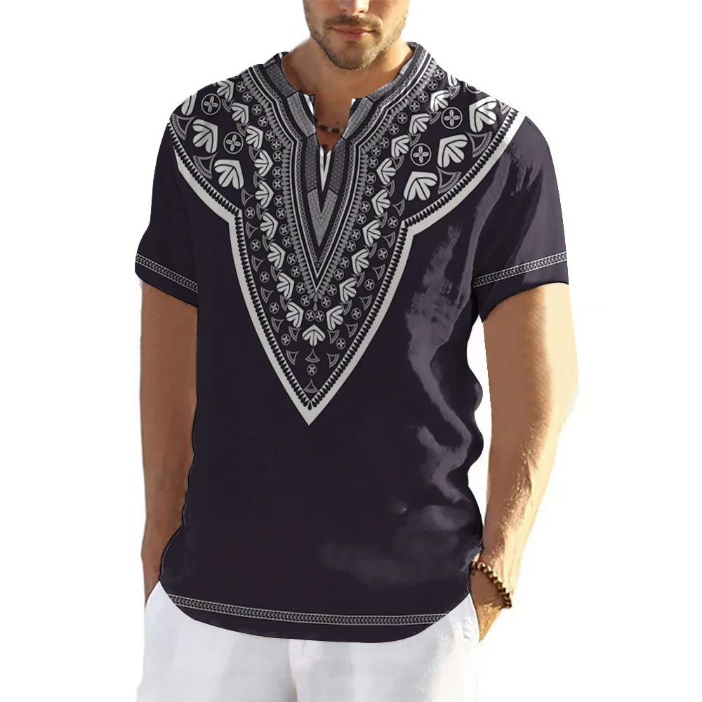 T-shirty męskie w stylu Vintage indyjski styl Tee etniczne koszulki z nadrukiem 3D Dashiki kultura oversize męska odzież afrykańskie tradycyjne topy