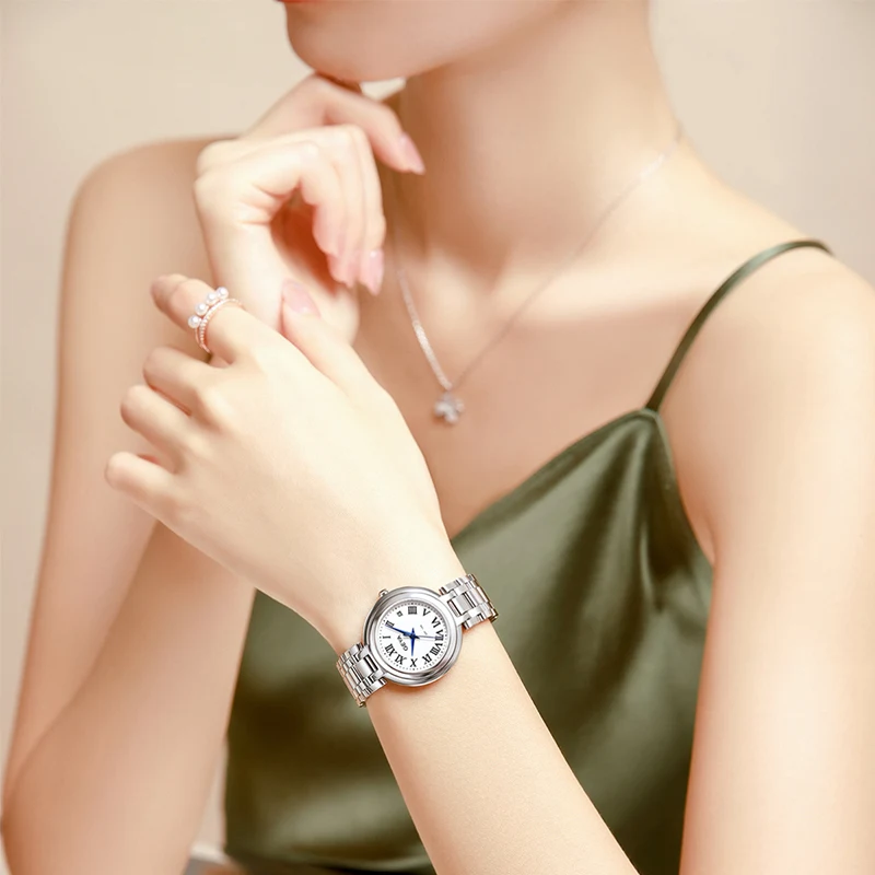 GEYA Luxury Silver Elegant Stainless Steel Watches for Women with Minimalist Design Waterproof Ladies Watch76182