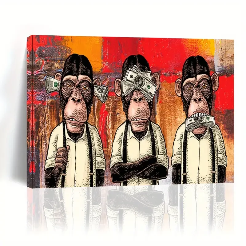 1pc Canvas Painting, Funny monkey wall art, Wall Art Prints With Frame, For Living Room & Bedroom, Home Decoration No Framed