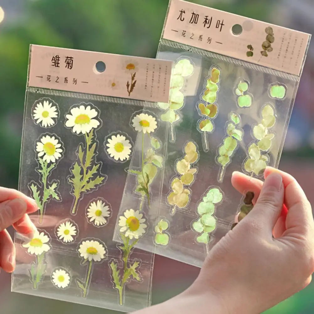 2Pcs Stylish Plant Sticker Removeable Scrapbooking Sticker Self-adhesive No Mark Left Diary Stationery Album Decal  Decorative