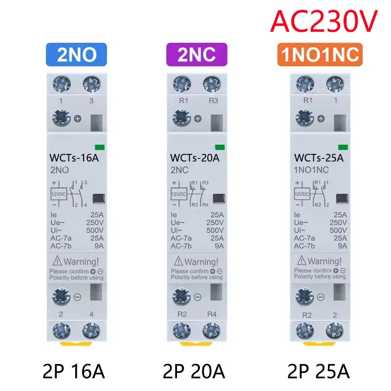 Контактор HCH8s-25, модульный, 2P, 16А, 20А, 25А, 2НО или 2НЗ, 1НО1НЗ, 110В, 220В, автоматический бытовой контактор, тип DIN-рейка