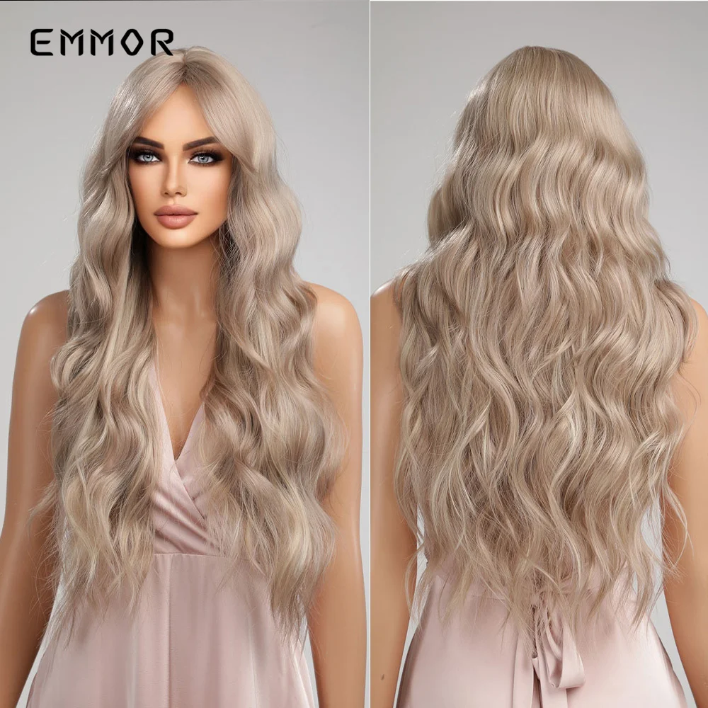 

Emmor Synthetic Light Brown Wigs Long Wavy Wig for Women with Bangs Party Daily Cosplay Lolita Heat Resistant Fibre Hair Wigs