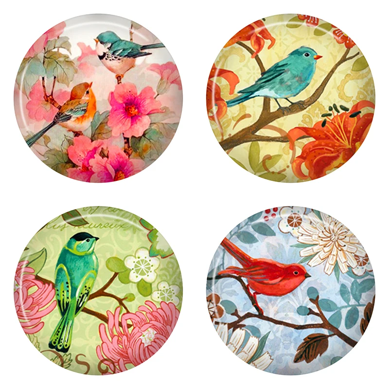 

8-40mm Photo Glass Cabochon Pattern Round Glass Cabochons Colorful Beautiful Cameo Bird UE015