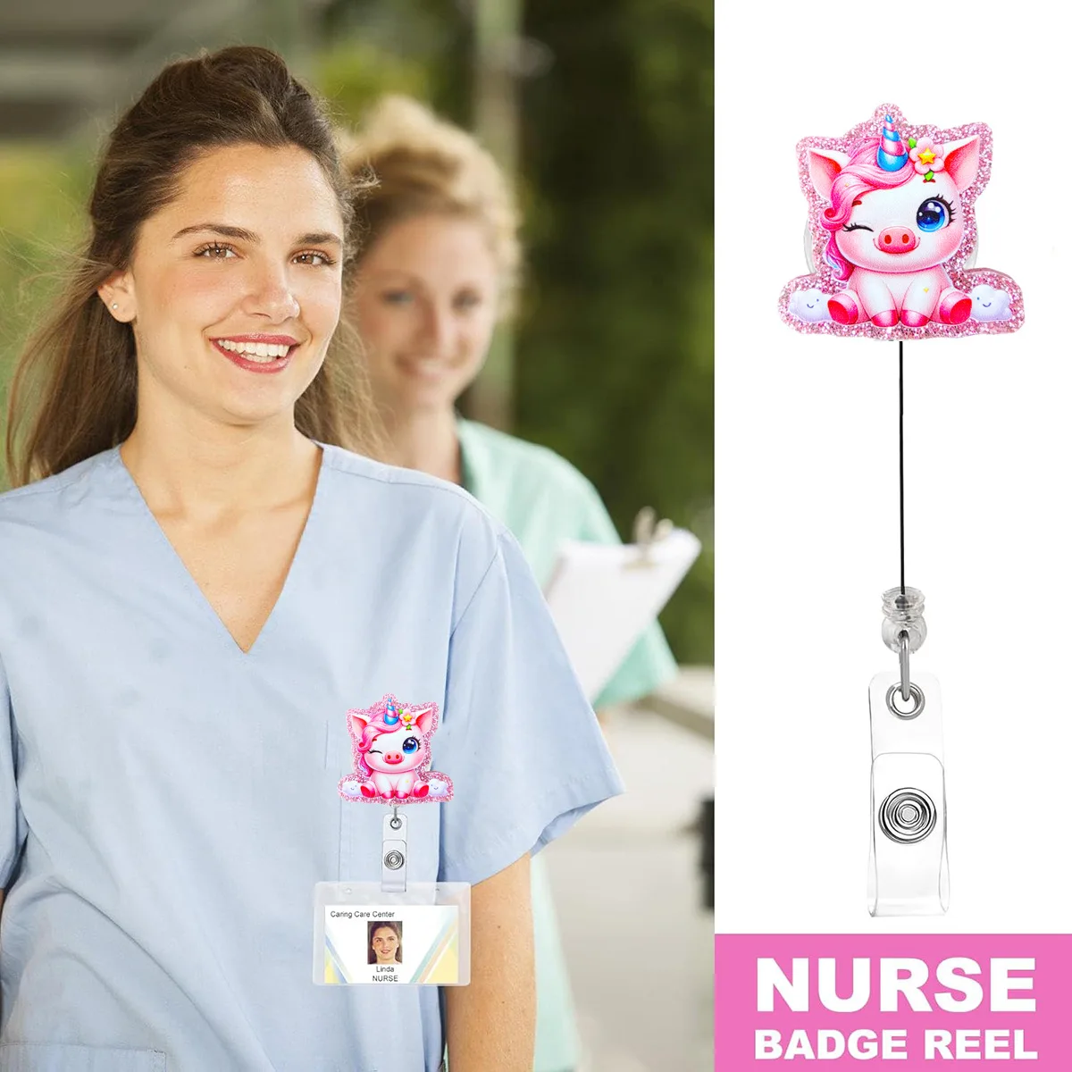 Acrylic Badge Holder Pink Bow Badge Cover Work Card Holder Acrylic Expansion Buckle Badge Clip For Events Exhibitions