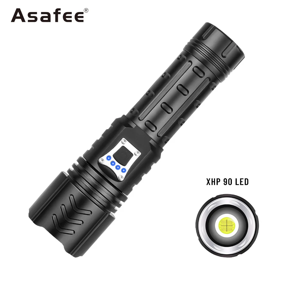 New Strong Light Field Lighting XHP90 Bead Telescopic Zoom Flashlight USB Output