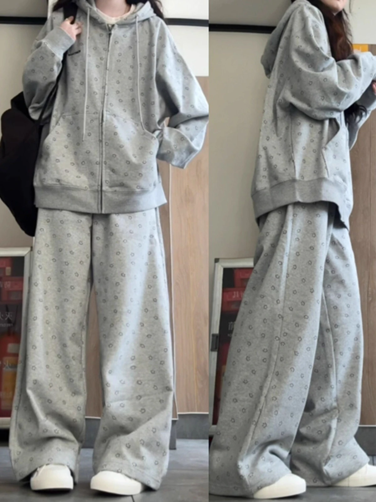 

Свободный повседневный спортивный костюм унисекс для осени, большие размеры, корейский стиль, худи с длинными рукавами и широкие брюки