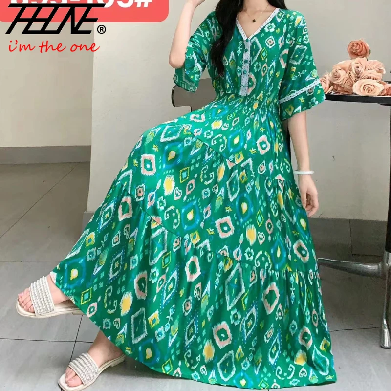 THHONE Summer Dress Women 2024 Vestidos De Mujer Robe Maxi Long Indian Casual Beach coreano floreale cotone lino abiti bohémien