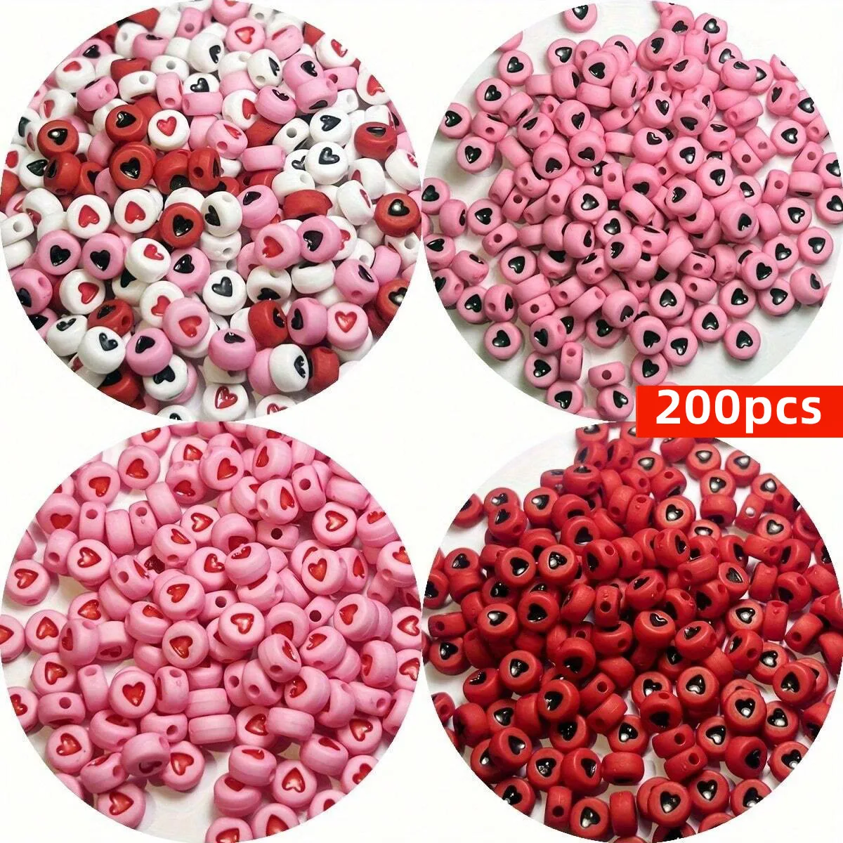 200pcs 7mm Valentine's Day Color Red, Pink, and White Love Heart Ball Beads for Bracelet Necklace Ring Jewelry Accessories