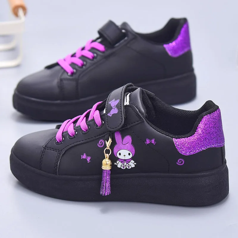 Sanrio cute anime cartoon My melody Kuromi children\'s shoes leather white shoes girls flat running shoes casual sneakers gift