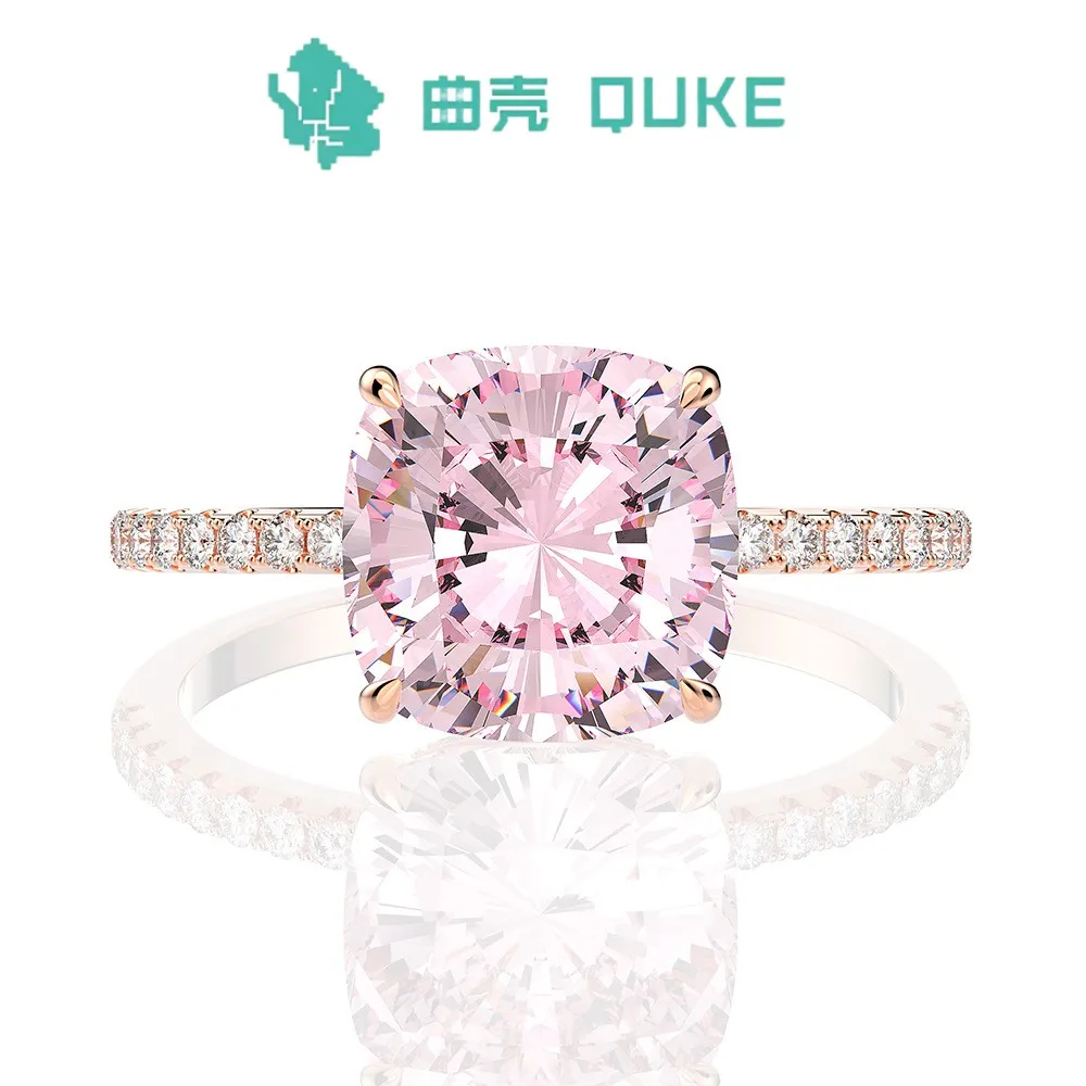 Free Shipping925 Silver 10 * 10mm High Carbon 5 Carat Fat Square Pink Diamond Ring for Female Engagement and Proposal