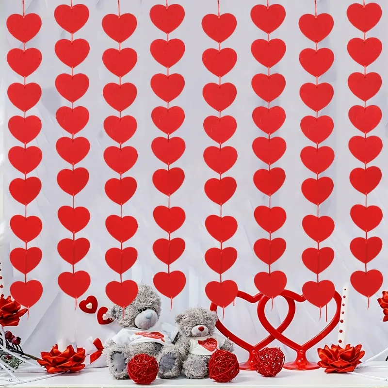 Red Hearts Garland DIY Hanging Garland Valentines Day Decor Wedding Anniversary Birthday Supplies Princess Theme Party Banner
