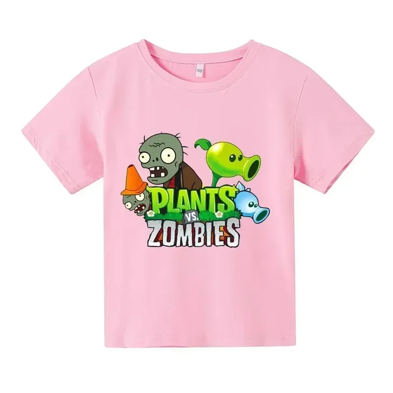 Summer Short Sleeve Funny Children T-shirt Cotton Kid Tshirts Game Plants V.S. Zombies Print Baby Tee Top Boy Girl Clothing