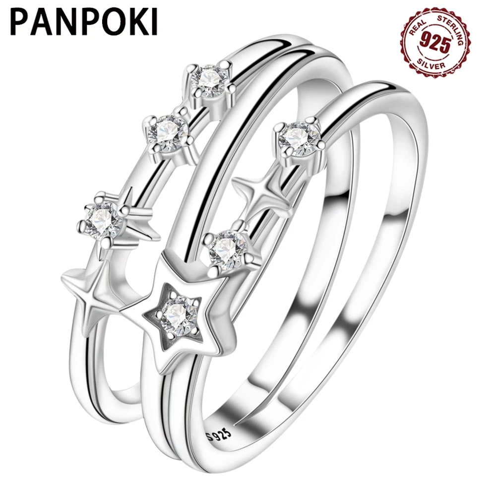 

PANPOKI S925 Sterling Silver Exquisite Sparkling Starry Ring For Women Finger Ring Personality Jewelry Party Birthday Fine Gift