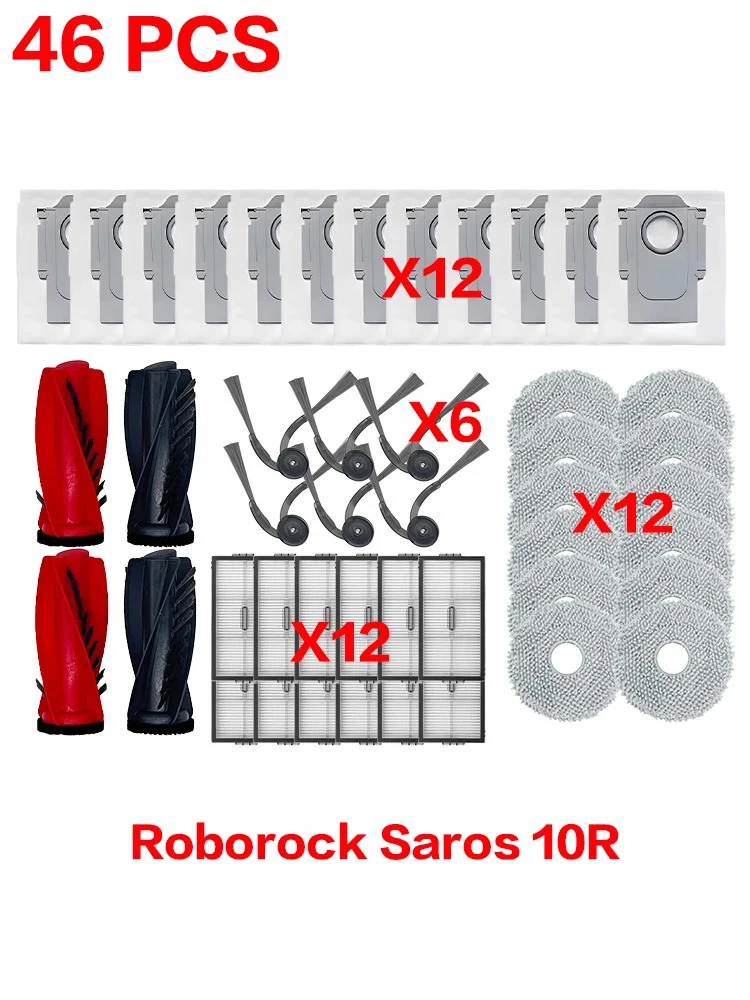 Roborock Saros 10R Ersatzteile Hauptbürste Seitenbürste Hepa-Filter Wischtuch Staubbeutel Zubehör Roboter-Staubsauger-Set