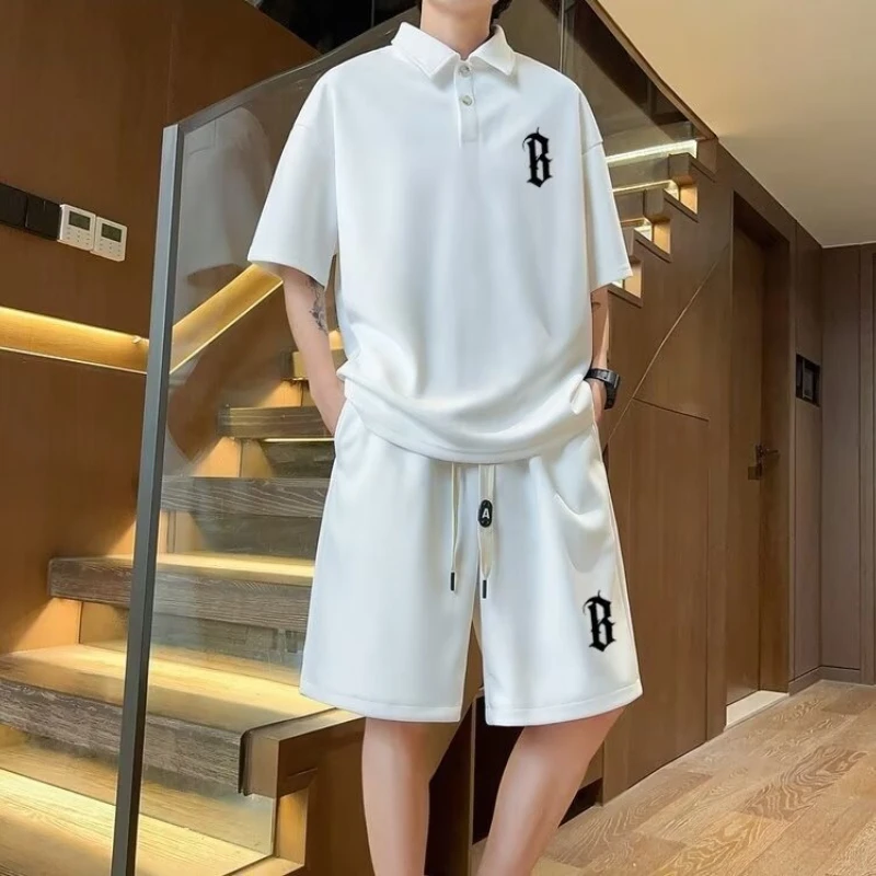 Polo T-shirts Shorts Men Sets Summer Trendy Casual Sports Suits White Grey Black Tracksuits for Men New 2025