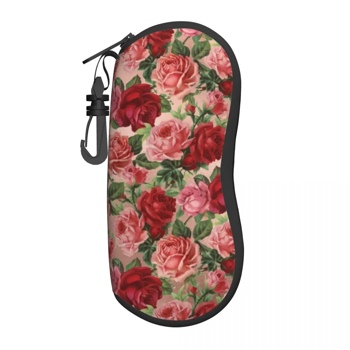 Vintage Floral Print Vertical Glasses Case Elegant Red Roses Pocket Personalized Sunglasses Pouch Convenient Eyewear Accessory