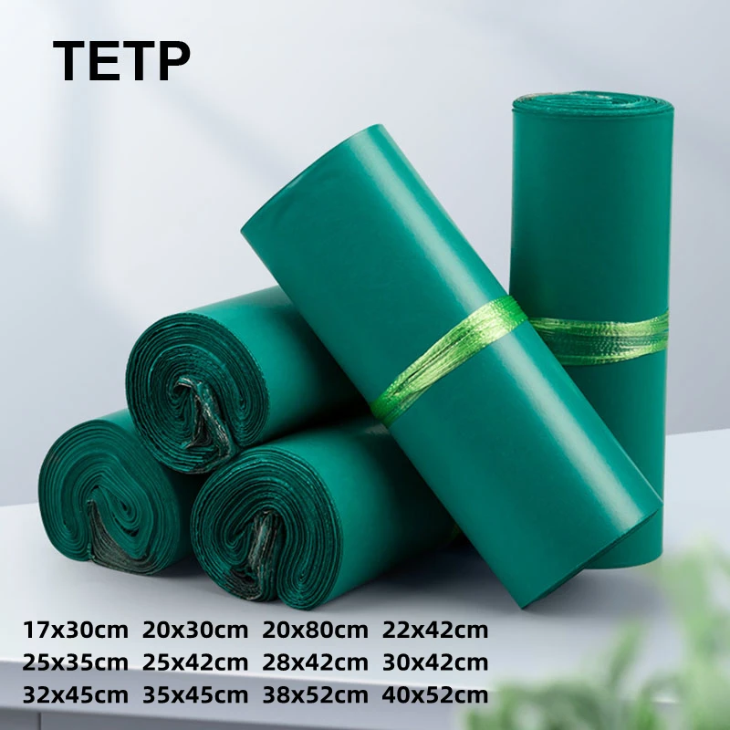 TETP 100Pcs Thicken Green Envelope Courier Bags Clothing Gifts Boxes Packaging Plastic Express Pouch Self Mailing Waterproof