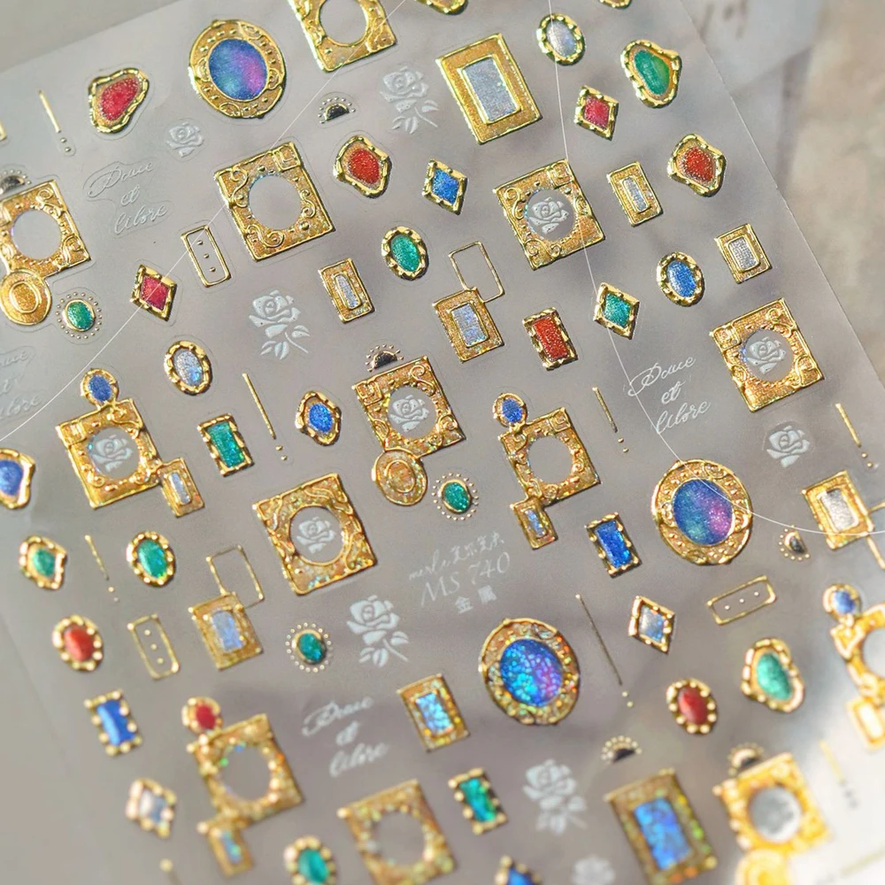 Lucky Pink Cat Gold Ingot 5D Nail Art Sticker Chinese Wealth Symbols Delicate Flower Petals Self Adhesive Manicure Decal DIY