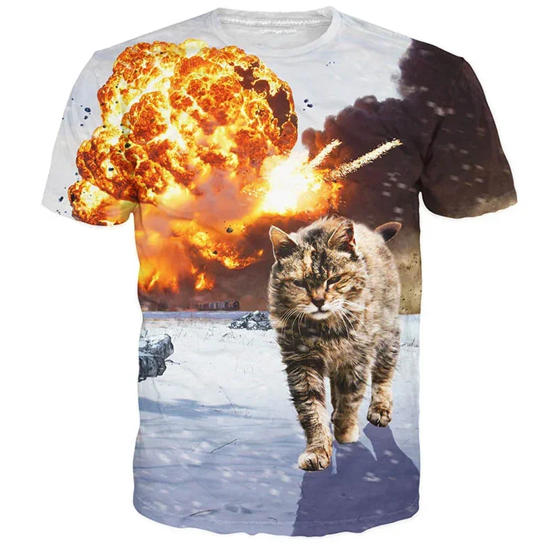 Animal 3D Print Funny Cat T-shirt Men Loose O-Neck Short Sleeve Tees Fashion Casual Streetwear Harajuku T Shirt Kids Clothing