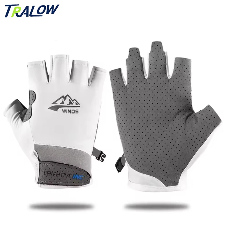 

TRALOW Half Finger UV Protection Gloves Breathable Lightweight Elastic Ice Silk Gloves for Men Women Cycling Drive Fishing Hike