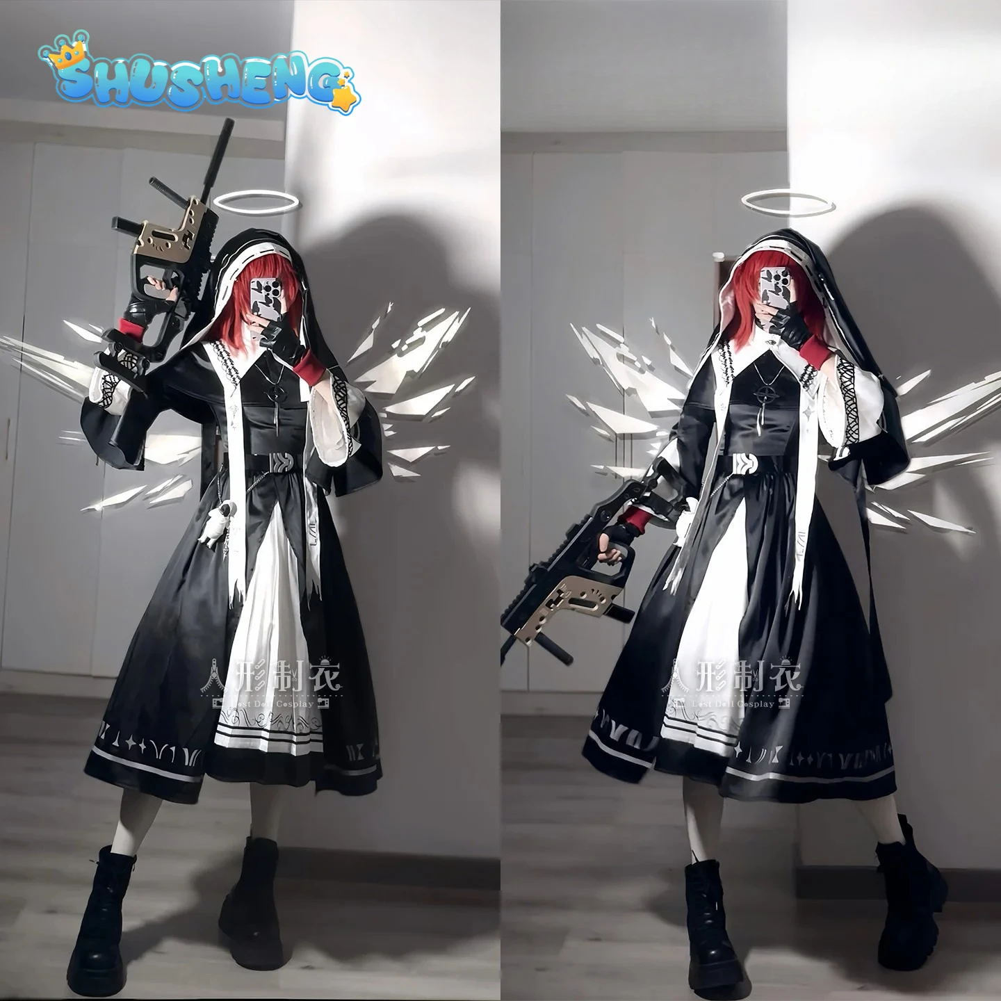 

Exusiai Arknight the New Covenant Lemuen Nun Cosplay Costume Women Halloween High quality Gothic dress headwear gloves uniform