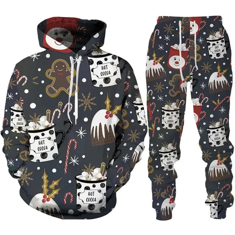 3D Print Hoodies Suit Christmas Santa Claus Man Woman Tracksuit Pants 2pcs New Year Party Casual Pullover Oversized High-quality