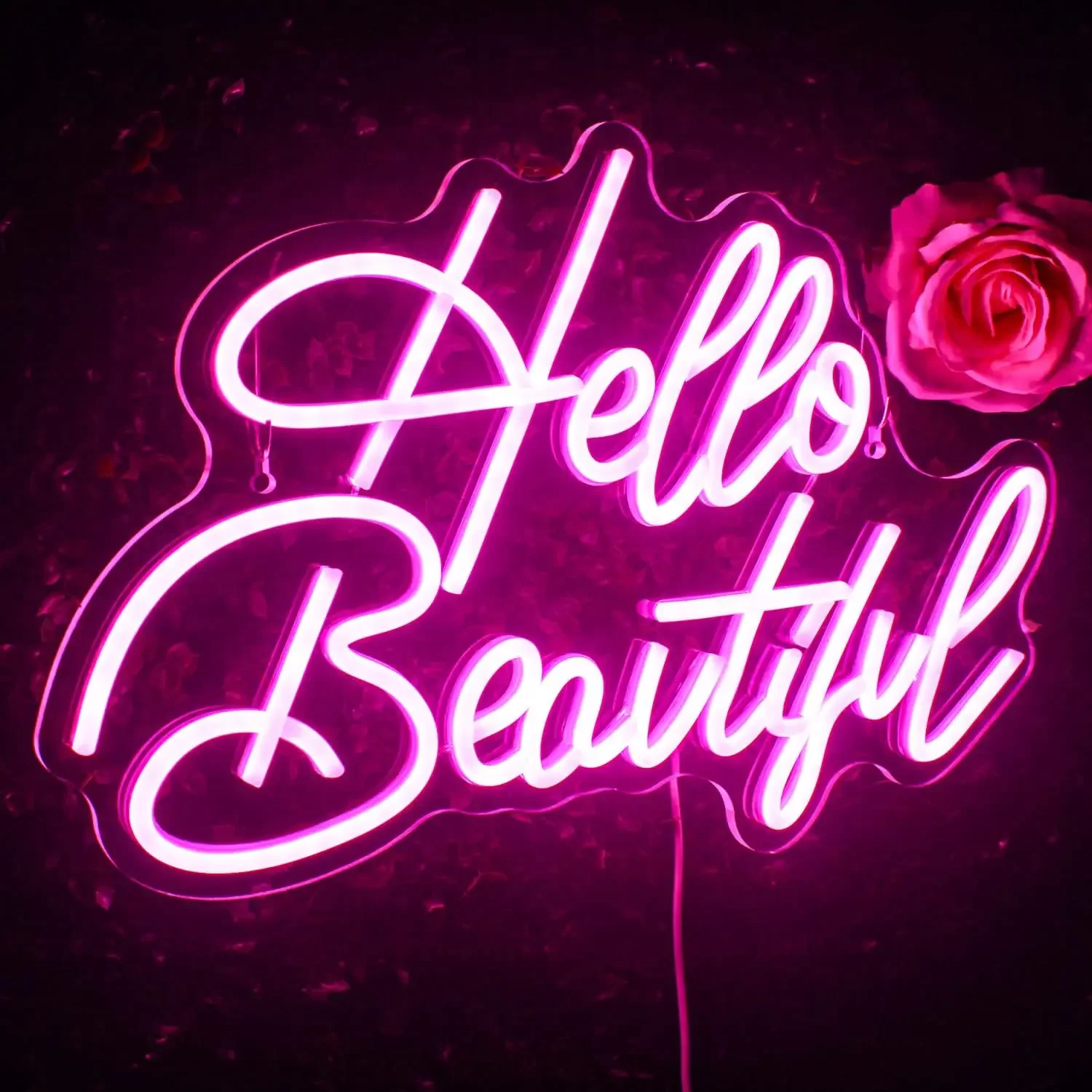 Hello Beautiful Neon Sign Dimmable LED Signs for Wall Decor Pink Neon Lights Signs for Girls Room Home Wedding  Birthday Party