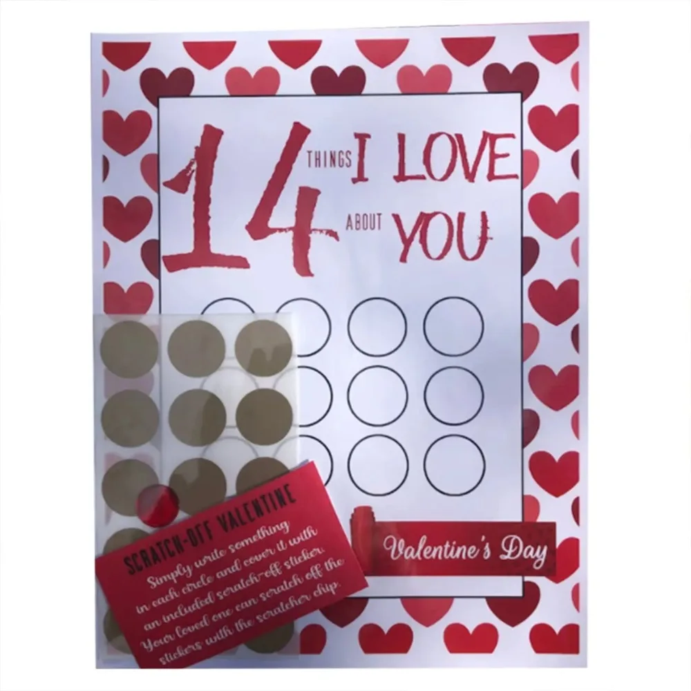 White Cardboard Valentine Scratch Off Print Romantic Little Game for Couples Greeting Love Scratching Card Print Card