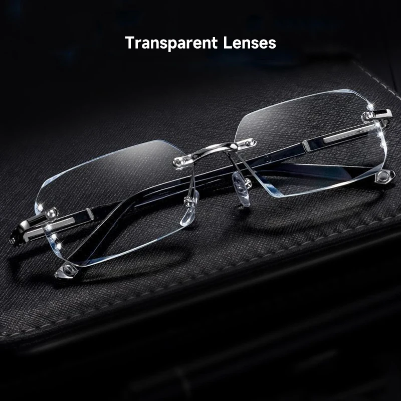 Fashion Diamond Anti-blue Light Reading Glasses Woman Man Rimless Eyewear Blocking Blue Light Protection Eyeglasses +1.0 To +4.0 image 5