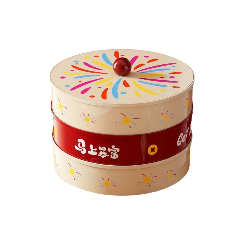 

Plastic Multi-Layer Fruit Plate Round Large Capacity Dried Fruit Serving Tray Dustproof Sealed Divided Candy Dessert Dish