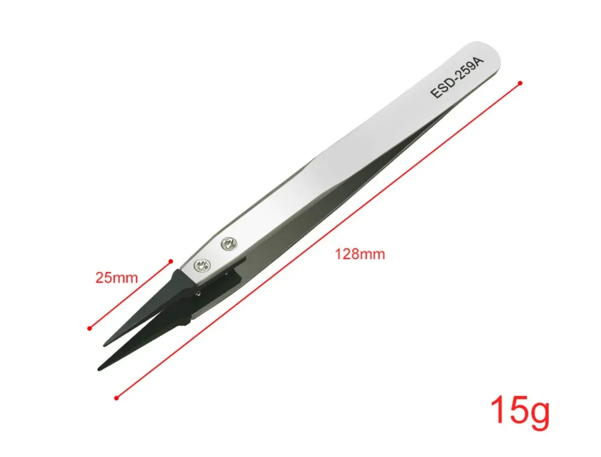 1PCS of ESD Anti-Static Precision Tweezers - Anti-Static Tips, Heavy-Duty Metal Construction Suitable for Electronics