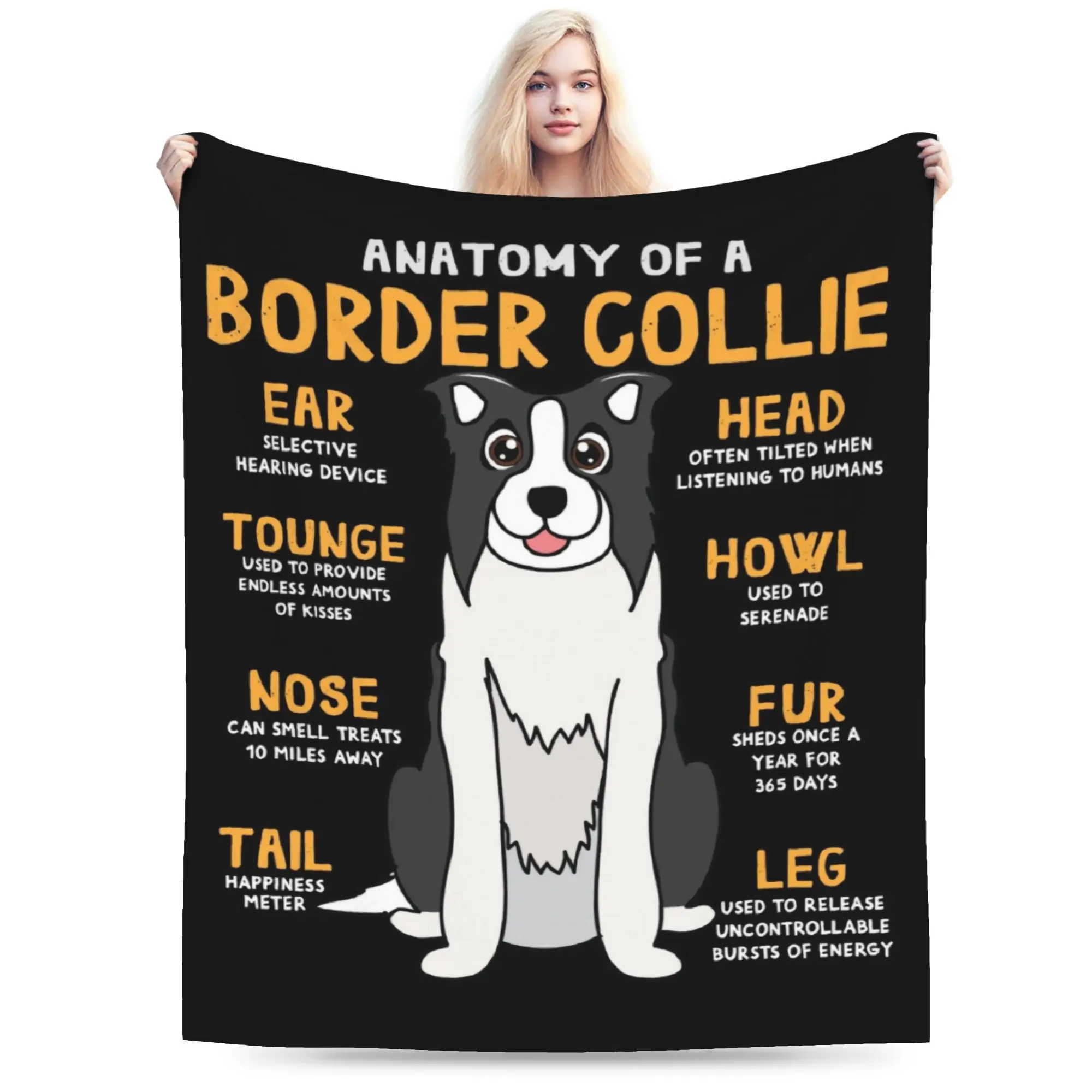 Custom Ultra-Soft Fleece Anatomy of Border Collie Dog Throw Blanket Warm Flannel Pet Lover Blankets for Travel Sofa Bedspreads