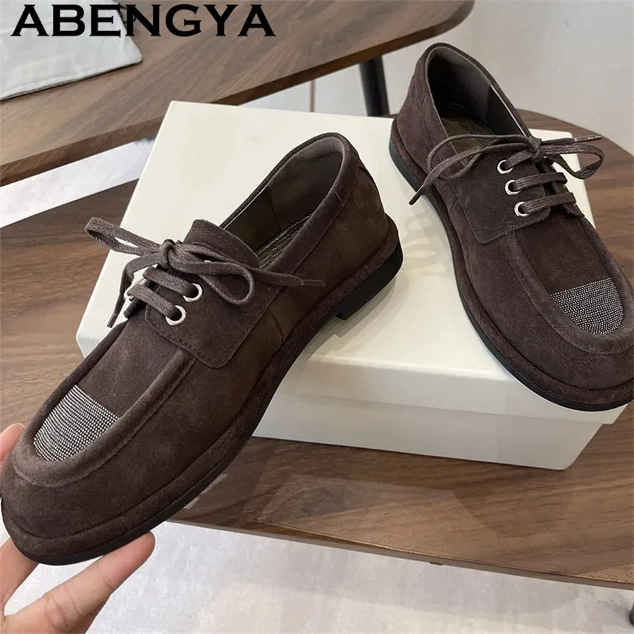 

Sneakers Women Shoes Loafers Lace Up Suede Leather Loafers Lightweight Soft Moccasins Driving Flats Zapatos Chaussure Femme