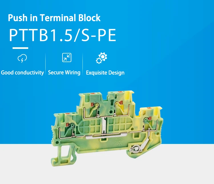 5Pcs PTTB 1,5/S-PE Boden Doppel Ebene Terminal Block Din-schiene Push-in Leiter PT 1,5mm2 draht Stecker Elektrische PTTB1,5-PE – Detail 14
