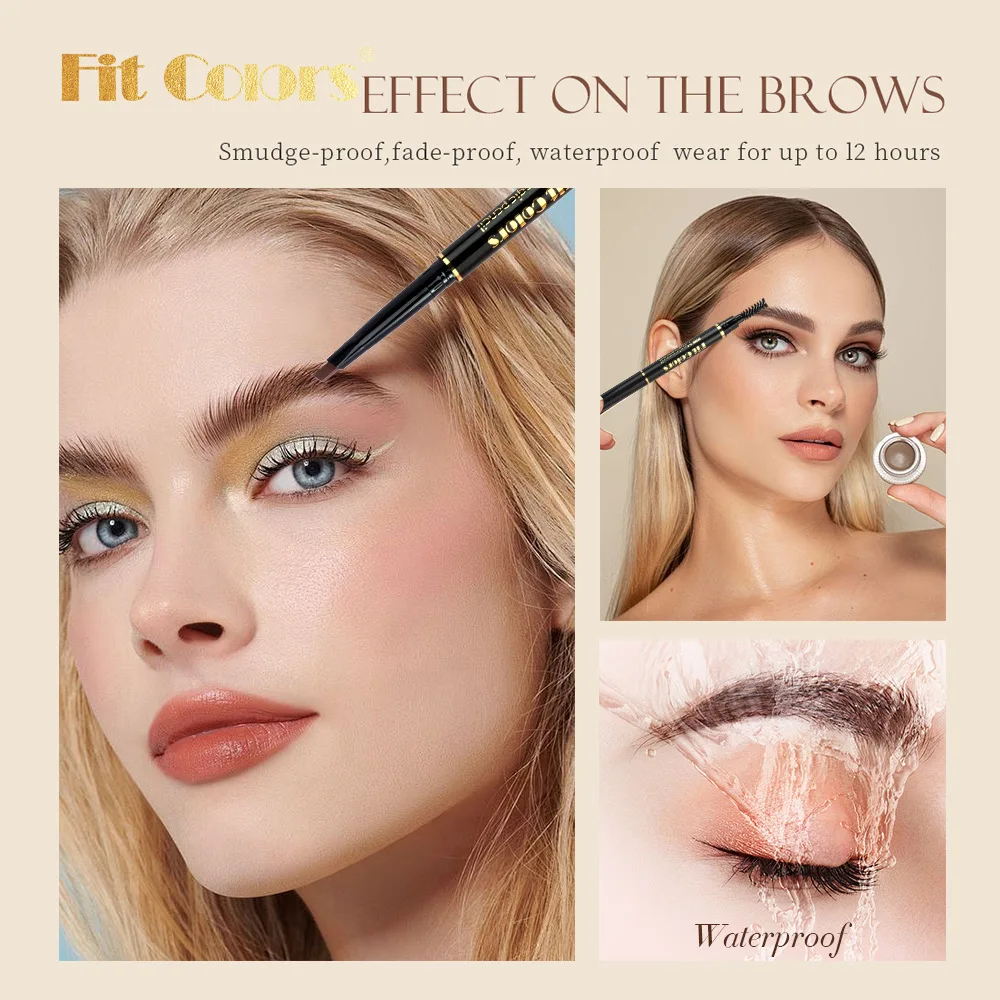 Dual-ended Triangle Rotating Eyebrow Enhancer Pencil Waterproof Sweatproof Long Lasting Smudge Proof Brow Brush 2-in-1 Makeup