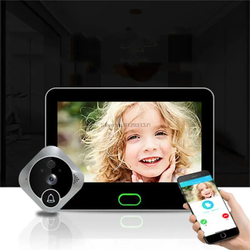 Timbre de ojo de la puerta inteligente, intercomunicador con pantalla LCD de 7 pulgadas, 170 °, 1080P, cámara de puerta de mirilla electrónica inalámbrica, visor para exteriores