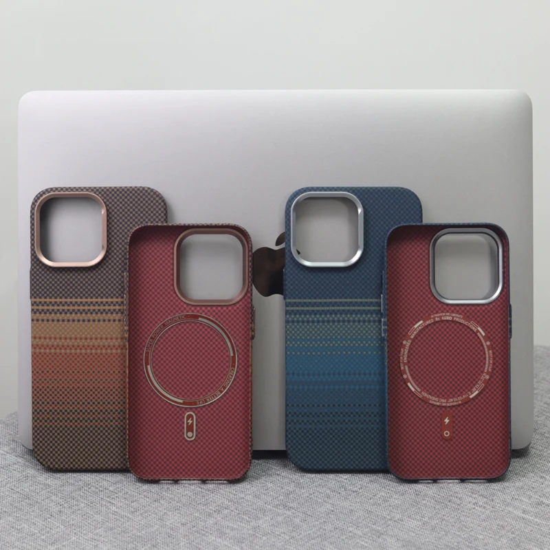 Alloy Lens Pixels Texture MagSafe Phone Case for iPhone 17 16pro max 14 15Pro 13 Magnetic Wireless Charging Matte Hard PC Cover