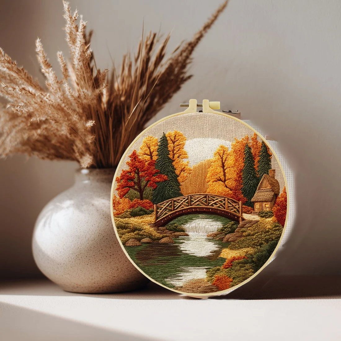 1 Stück 20X20CM/15X15CM Herbstpark Stickerei Starter-Kit DIY Kreuzstich Nähkunst als Geschenk – Detail 3