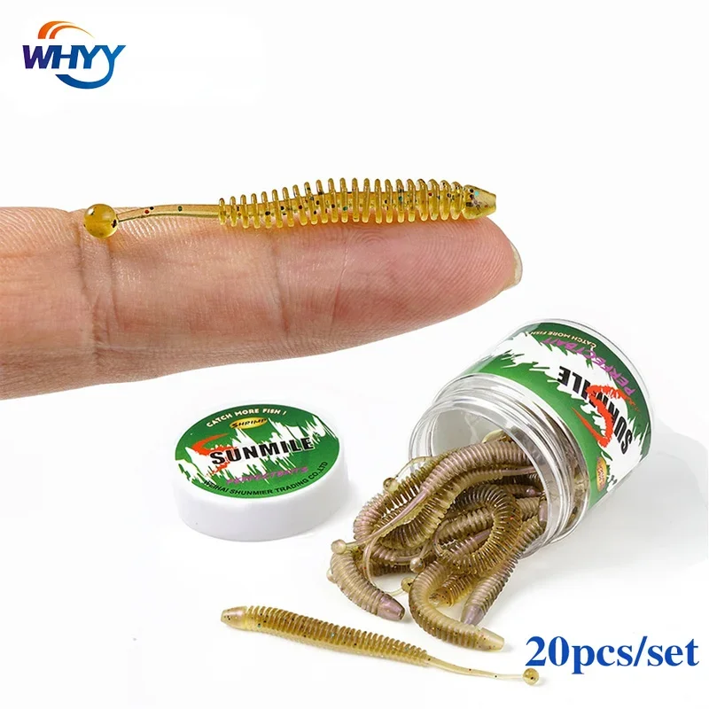 20 pçs iscas macias iscas de pesca 5/6/8cm wobbler isca artificial minhoca isca micro minhoca macia swimbait truta carpa pesca