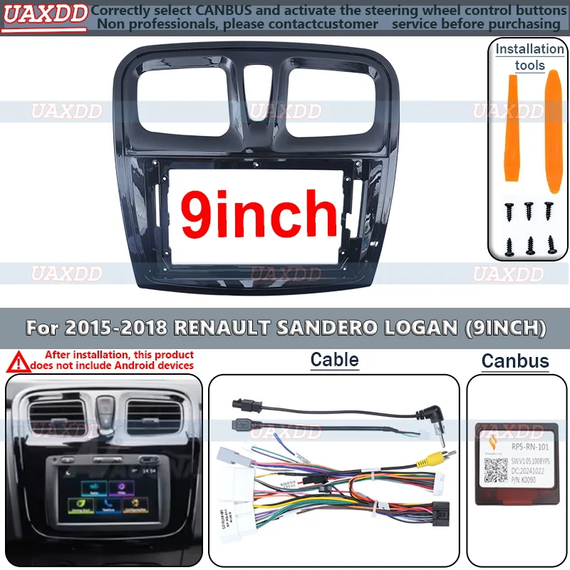 Interior Stereo Radio Android Frame Kit for 2015-2018 Renault Sandero Logan 9inch Cadre Carte Prada DVD Dinstallation GPS 2 Din