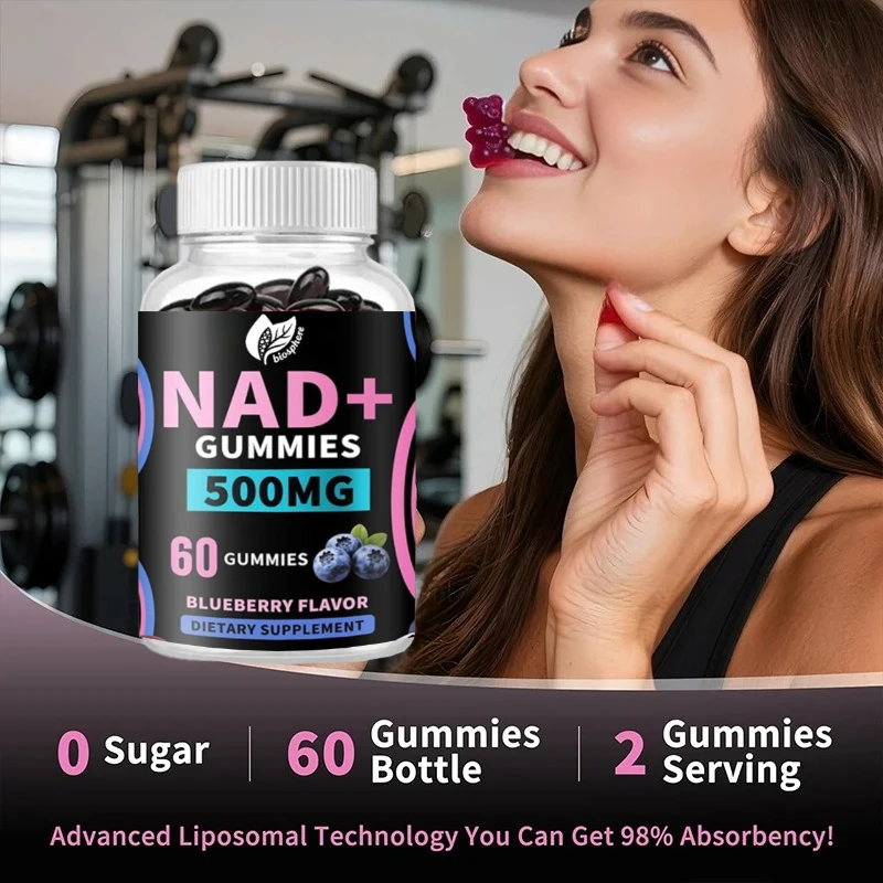 500mg NAD Gummies Ultra High Absorption Blueberry Flavored - Supports Energy & Radiant Skin Health 60 Capsules per Bottle