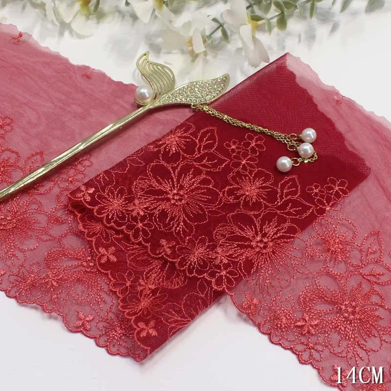 

40Yards Red Floral Embroidered Lace Trim Fabric Bra Dress Costume Decor Garment Material Lingerie Sewing Handmade