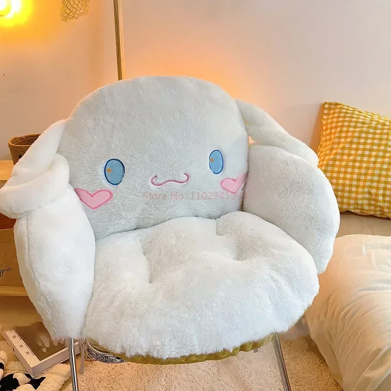 Sanrio Cartoon Cinnamoroll Winter Plush Half Surrounded Black Kuromi Cushion Backrest Dormitory Office Non-slip Chair Cushion