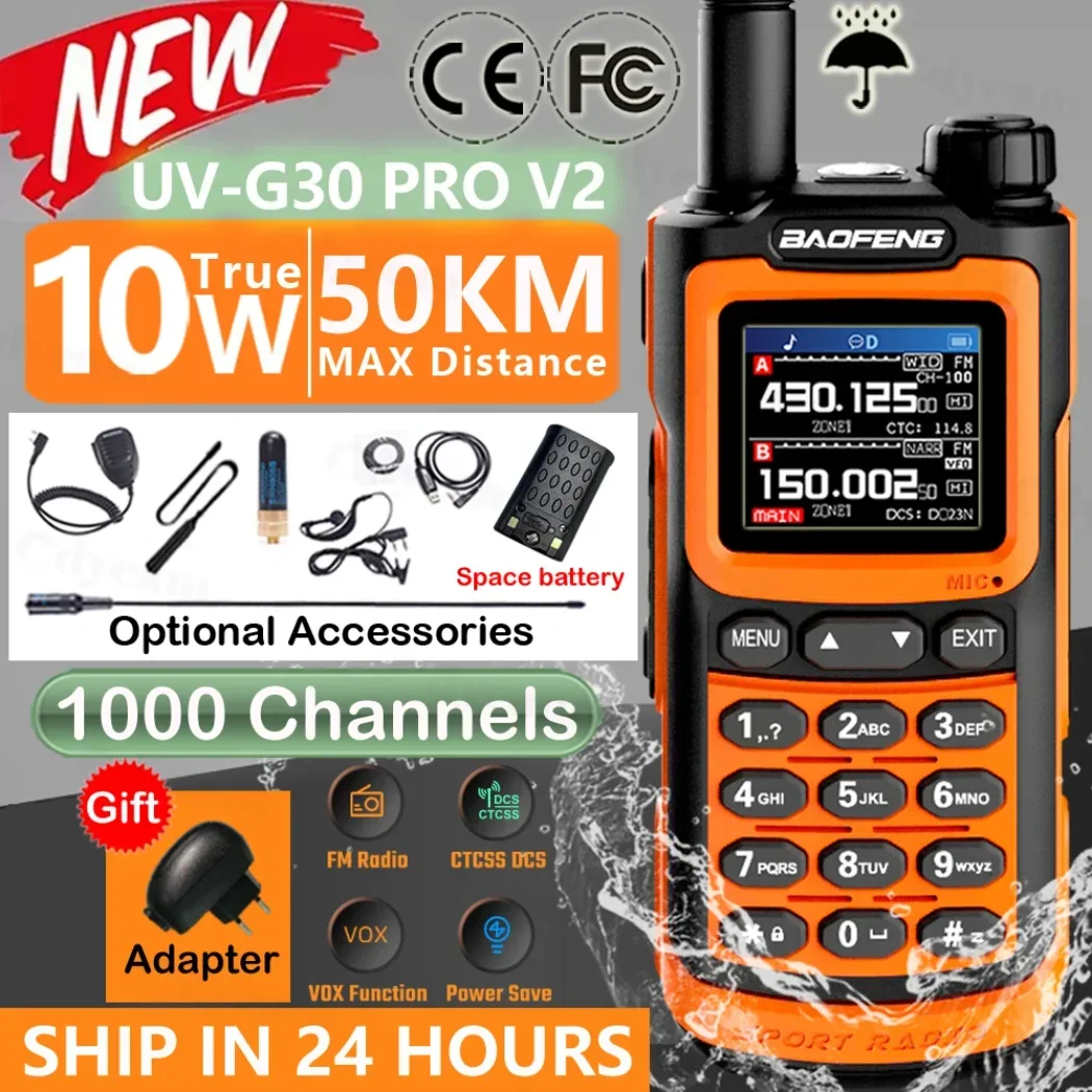 

Baofeng 2025 UV-G30 Pro Walkie Talkie Long Range Portable 1000 Channel Ham FM Radios UHF VHF USB-C Charge 2-Way Radio Waterproof