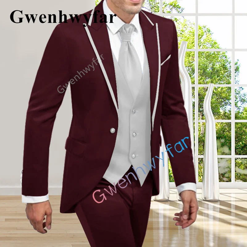 

Gwenhwyfar New-Arrival-Groomsmen-Peak-Lapel-Groom-Tuxedos- Burgunday Suit Men-Suits-Wedding-Best-Man-Blazer-Jacket-Pants