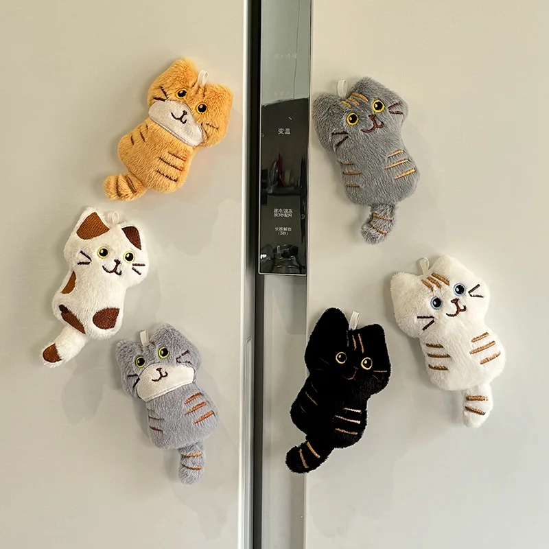 Home Decor Cat Cartoon Bag Buckle Cute Plush Fridge Magnets Animal Refrigerator Magnets Doll For Kids Birthday Gift