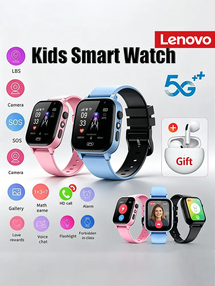 Inteligentny zegarek dla dzieci Lenovo z GPS, wodoodporny, lokalizator SOS, karta SIM, funkcja dzwonienia, kamera, prezent dla dzieci, kompatybilny z iOS i Android, model 2027 — zdjęcie produktu 7