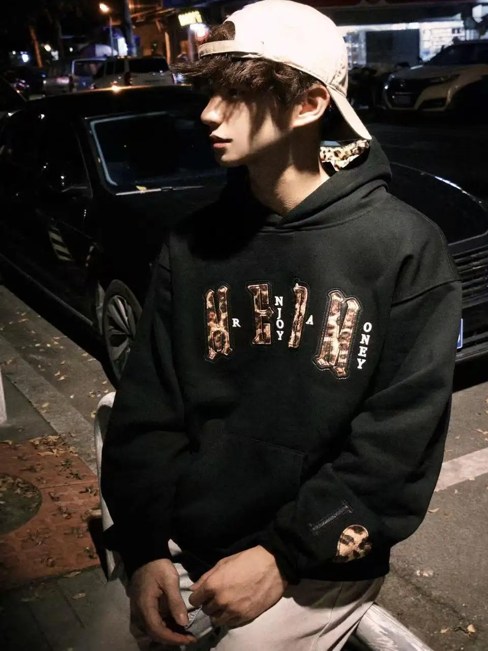 

American High Street Retro Leopard Print Embroidery Hoodie Thiened Fce ex Autumn Winter Faion Brand Men Women Coup...