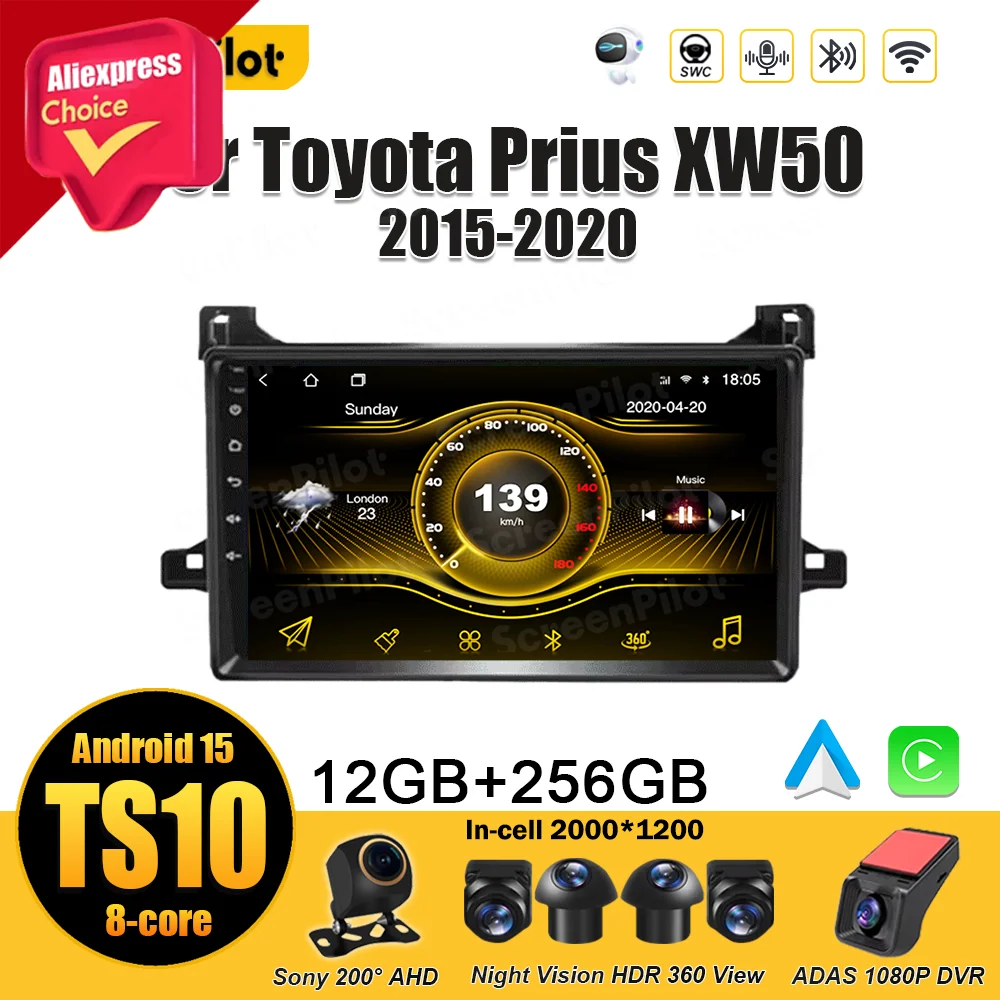 

Android 15 For Toyota Prius XW50 2015 2016 2017 2018 2019 2020 Stereo Head Unit Multimedia Video Player GPS Navigation Bluetooth