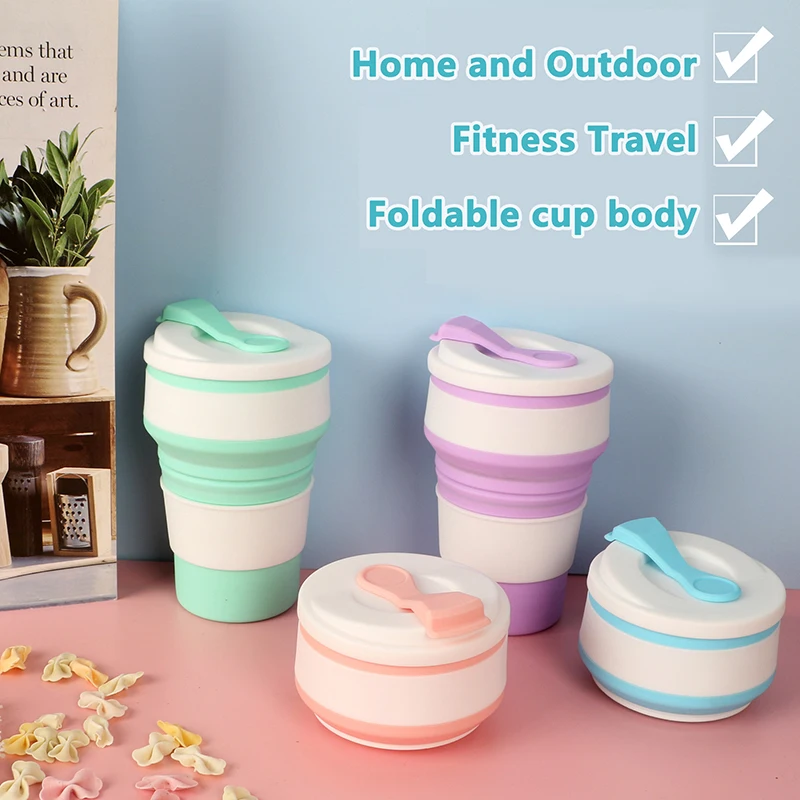 

350ML/500ML Silicone Folding Cup Collapsible Mug With Cover Coffee Travel Outdoors Portable Water Drinking Tea Cups